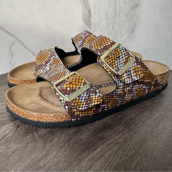 BIRKENSTOCK Arizona Python Brown Big Buckle Sandal - Picture 3 of 5